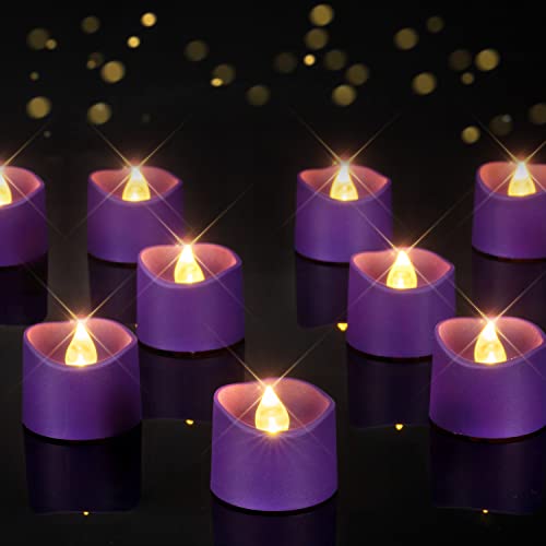 Homemory Purple Tea Lights Candles Battery Operated, 200+Hour Flameless Flickering Fake Electric LED Colored Tealights Candles for Party, Wedding, Halloween, Mardi Gras, Holiday Decor, 24-Pack - color: Purple, size: Pack of 24