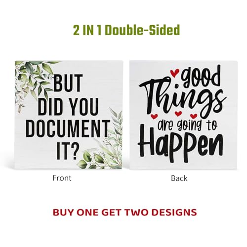 Double-Sided Wooden Box Sign, But Did You Document It Office Decor 2-in-1 Sayings Wood Block Signs, 5x5 Inches Reversible Table Centerpiece Decorations for Desk - color: 2-in1