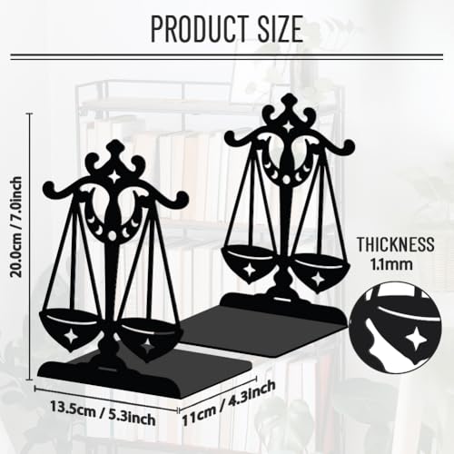 WADORN 1 Pair Balance Scale Decorative Bookend, Constellations Heavy Duty Metal Book Ends Non-Skid Book Stand Organizer Holder for Home Living Room Library Office Dorm, 5.3x4.3x7.9 Inch - color: Balance Scale