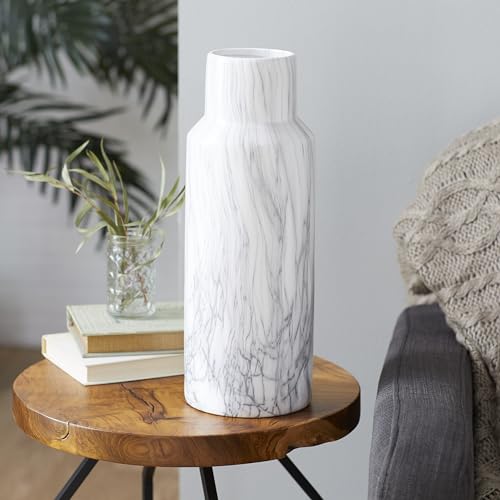 Deco 79 Ceramic Decorative Vase Faux Marble Centerpiece Vase, Flower Vase for Home Decoration 6" x 6" x 15", White - color: White, size: 6" x 6" x 15"