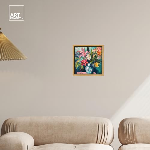 Art Remedy Vase Of Tropical Flowers Framed Flowers In Vase Paintings, 13.5" x 13.5", Gold Frame - color: Gold Frame, size: 13.5"L x 13.5"W