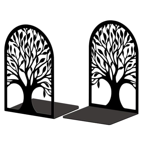 Peacoblue Metal Bookends for Shelves, Modern Decorative Heavy Duty Study Book Support Stoppers for Office, Desk, Shelf, Room 5.3"x3.5"x7.8" Cast Iron Simple Tall Bookends, 1 Pair (Tree of Life) - color: Tree of Life