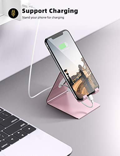 Lamicall Pink Phone Stand, Desk Accessories - Rose Gold Pink Cell Phone Holder, Office Decor, Office Desk Accessories, Suitable for iPhone 16 15 14 13 Pro Max, 4-8'' Phone - color: g-rose gold