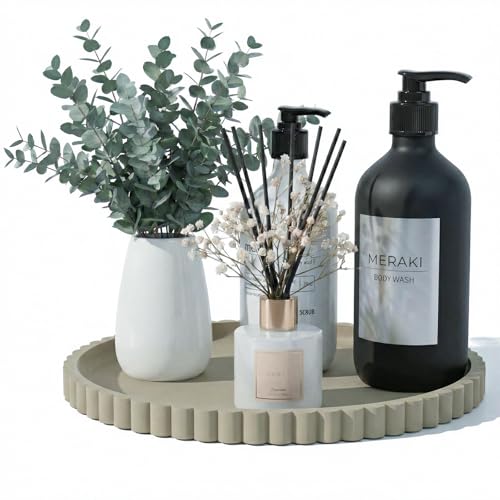 Silicone Bathroom Vanity Tray, Modern Round Decorative Tray for Countertop, Waterproof & Unbreakable Cosmetic Perfume Organizer, Extra-Thick & Sturdy, Easy to Clean Candle Tray (Khaki, 10 inch) - color: Khaki, size: 10"