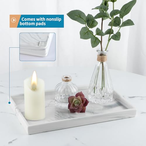 12" Large Ceramic Vanity Tray, Rectangle Perfume Plate Organizer, Jewelry Holder Dish, Non Slip Decorative Tray for Bathroom, Bedroom, Kitchen, Coffee Table (Marble Grey)