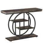 Tribesigns 41.3" Console Table, Industrial 4-Tier Sofa Table Entryway Table with Circle Base, Narrow Wood Accent Tables with Storage Shelves for Living Room, Hallway, Foyer, Charcoal Black - color: Charcoal Black