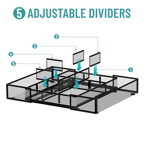 Expandable Desk Drawer Organizer Tray with 10 Adjustable Compartments, Metal Mesh Office Drawer Organizer, Versatile Desk Organizer for Home, School Supplies, Makeup Vanity & Jewelry (Black) - color: black