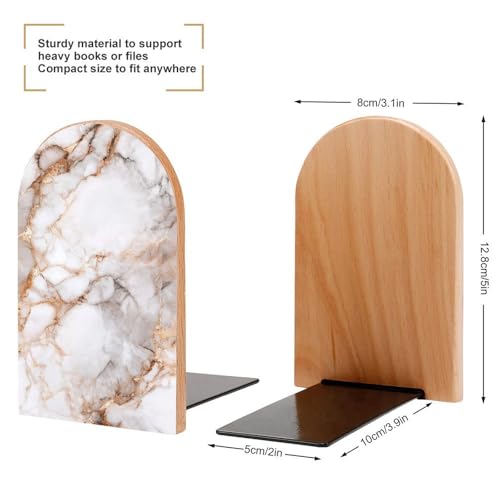 Minimalist Marble Texture Wooden Bookends Shelves 2 PCS White and Rose Gold Veins Sturdy Book Holders Desktop Organizer for Home Office Libraries - color: Color-4