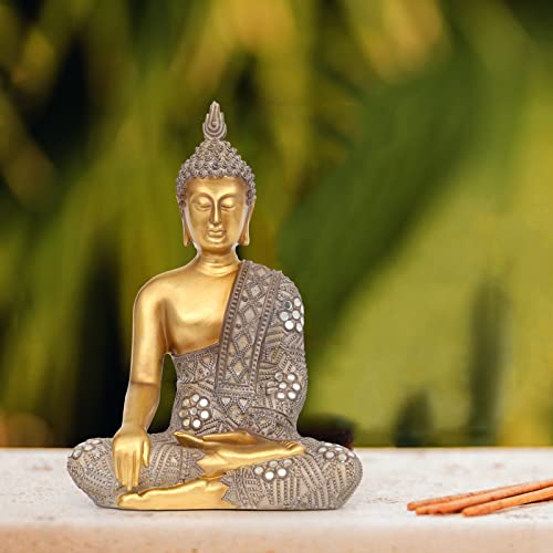 Buddha Statue for Home Decor Gold 10.4”-Buddha Statues for Zen Decor - Spiritual Décor-Buddha Decor for Living Room-Buda – Budda – Indoor Buddha Gift for Relaxation, Meditation or Shrine - size: 4.33" X 7.28" X 10.4"