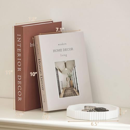 Decorative Plaster Tray & Book Decor Set - Scalloped Tray & Decorative Books Box Enhance Coffee Table or Bookshelf Decor - Modern Home Decoration for Living or Dining Room & as Housewarming Gift - color: Tp-001