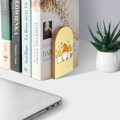 Cute Sunflower Bee Gnomes Book Ends Decorative Wood Bookends for Shelves Kids Room Desk Home Office Book Stoppers for Magazines,Books, DVDs, 1 Pair/2 Pieces(5x3.1 in) - color: Sunflower Bee Gnomes