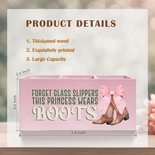 Coquette Pink Bow Cowgirl Makeup Brush Toothbrush Holder, Cowgirl Gifts, Pink Western Wooden Pen Pencil Holder Organizer for Home Office Desk Accessories, Western Gifts for Women - color: Color-Desk accessories pink 20