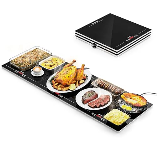 FEPPO Warming Trays for Buffets Party, Extra-Long 47"x15" 3-in-1 Modular Food Warmer with Independent Temp & Timer Control, Glass Food Warming Mat, Ideal for Catering & Gatherings - color: Black