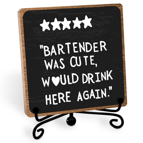 Funny Home Bar Plaque, Wooden with Stand, Bar Table Decorations, Desk Shelf Decor Supplies - style: Bar Sign
