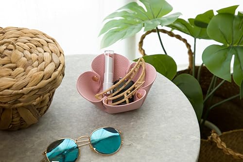 Cute Flower Shaped Leather Valet Tray,Premium Catchall Tray, Jewelry Tray 5.5'' Folding Portable Travel Oganizer,Decorative Desk Organizer For Key,Wallet,Watch,Coin,Jewelry (Baby Pink) - color: Baby Pink