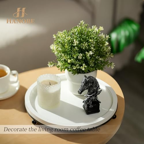 Hanobe Decorative Tray for Home Decor: Round Ottoman Trays for Living Room Coffee Table 12" White Wooden Centerpiece with Metal Footed for Entryway Kitchen Counter