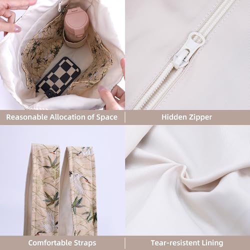 DGAZ Designer Shoulder Bags for Women, Luxury Tote Bag with Zipper, Large Shoulder Hobo Bags - color: Fairy Crane