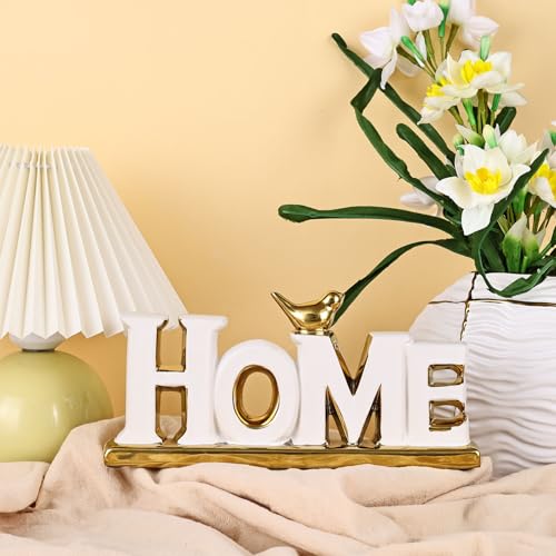 XMGZQ White and Gold Decor for Living Room Bedroom Bookshelf Coffe Table, Home Sign Aesthetic Statues Boho Wedding Accents Decorations, Knick Knacks Home Decor for Shelves,Living Room,Bedroom,Desktop - color: White+gold, style: Home