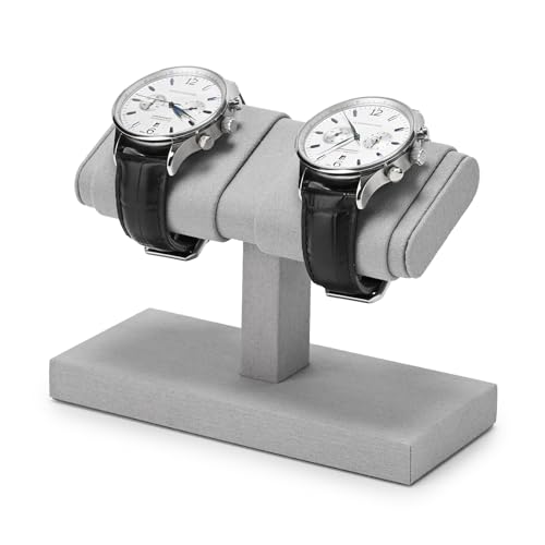 Microfiber Watch Display Stand T-bar For Men And Women, Jewelry Holder Organizer For Wristwatch/Bracelet/Storage Display Rack (Grey) - color: Gray, size: 2 Slots