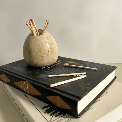 100% Travertine Match Holder |Toothpick Holder | Cute Beige Match Cloche | Matches Jar Box for Candles or Bathroom Decor | 3x3x3 | Matches NOT Included