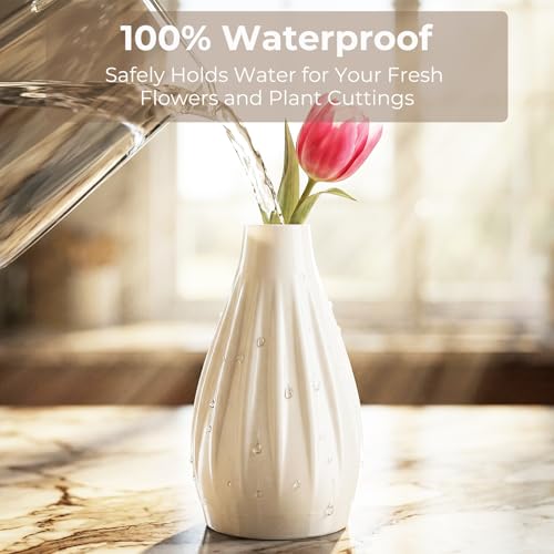 Shatterproof Small Bud Vases for Centerpieces - 2-Piece Waterproof & Weighted Mini Flower Vases (5.1" H) - Modern Table Decor for Weddings Parties & Events - color: White