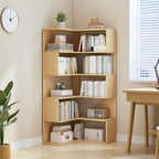 IOTXY 6-Tier L-Shaped Corner Bookshelf - 66" Tall Wooden Freestanding Bookcase with Open Shelf Units, Oak - color: Oak