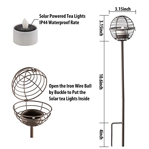 Solar Pathway Lights Outdoor, Rust Iron Ball Candle Holder Stake with Flickering Solar Powered Tea Lights, Perfect Decorative Garden Lighting for Yard Lawn Patio Landscape Decor Outside-4Pack - style: 4PK Stake Lights