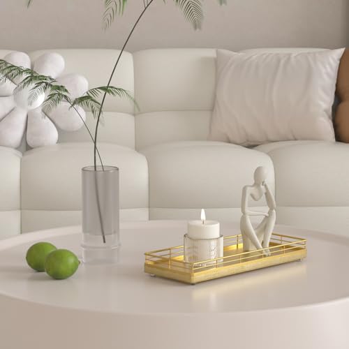 Bathroom Tray for Counter, Oak Wooden 11.2" L Decorative Vanity Tray for Dresser Tops, Kitchen Countertop Organizer, Gold Brushing - color: All Golden, size: 11" x 4.3" x 1.5"
