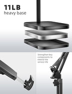 BluuSuuk Tablet Floor Stand with 11lb Stable Base - Adjustable Height Stretchable Arm Swivel Holder Mount, Compatible with iPad Pro Air Mini 12.9/9.7, Kindle, Galaxy Tab, Cell Phones (4.7''-13'')