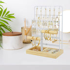 Jewelry Holder Organizer Stand 4-Tier Necklace Stand Earring Holder with Wooden Tray, Jewelry Rack for Bracelets Watches and Rings Display Stand, Gifts for Women & Girls-White - color: Tray&White