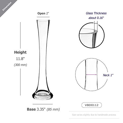 WGV Gathering Bud Vase, Width 3.3", Height 12", Clear Tall Standard Concaved Hurricane Glass Floral Container Centerpiece Planter for Wedding Party Event Home Office Decor, 1 Piece - size: 3.3"x12"H Gathering