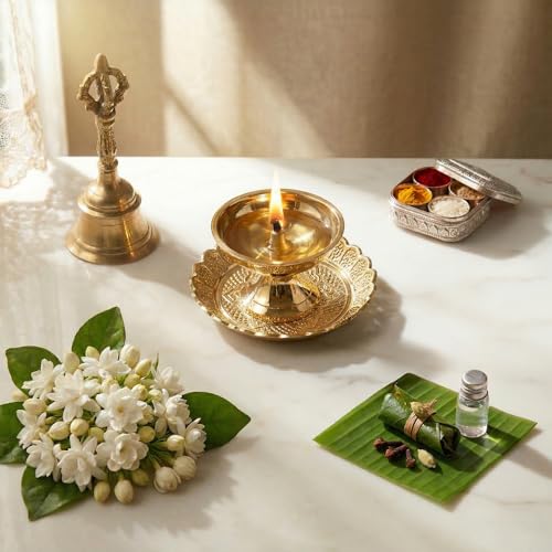 Shubhkart Solid Brass Decorative Nakshi Plate Set for Puja, Decoration & Diwali Gifting (Small 7 cm, Pack of 5, Solid Brass) - size: Small (Pack of 5)