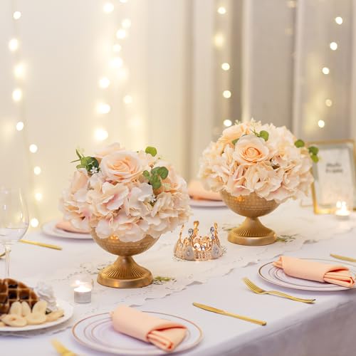 Sziqiqi Urn Vases for Wedding Centerpiece - 5.9in High Gold Metal Vase Set of 10 Small Vintage Flower Arrangement Pots for Table Centerpieces Elegant Hammered Compote Vase for Anniversary Party - color: Gold, size: 5.9in - 10 Pc