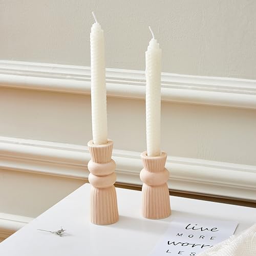 Denique Ceramic Candle Holders Set of 2, Creative Modern Knot Candlestick Holder Set, Table Centerpiece Taper Candle Holders Desktop Decoration for Home Decor, Wedding, Dinning, Party (Beige)
