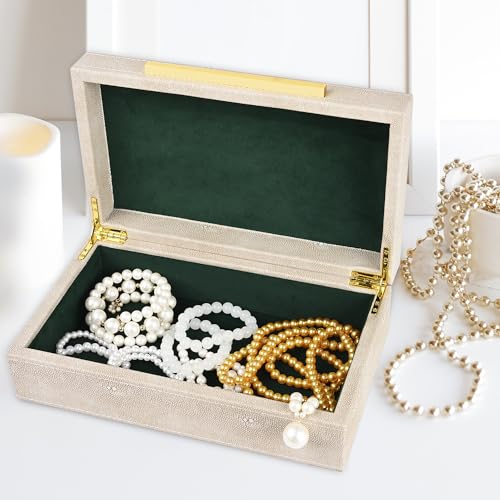 XIGEXIGE Ivory Shagreen box Faux Leather Decorative Boxes,Keepsake And Memory Storage Decorative Boxes with Lids for Modern Home Decor Jewelry Box Organizer - color: Ivory-MWZI