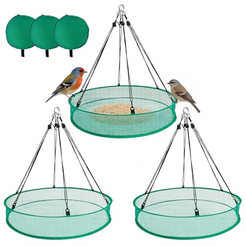 3PCS Bird Seed Catcher Tray 30 Inch Bird Seed Catcher Hanging Hoop Platform for Bird Feeders Includes S-Hooks, Adjustable Ropes & Portable Storage Pouch - size: 30 in