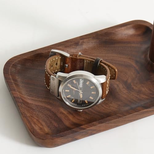 Black Walnut Solid Wood Key Dish Bowl for Entryway Table Square Tray With 3 Hooks, Open Storage for Keys, Wallet, Jewelry (Walnut, small) - color: Walnut, size: Small