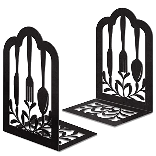 Book Ends,Metal Bookend,Bookend Decorative Heavy Book Ends for Shelves, Home Decorative Bookends for Heavy Books,Non-Skid Black Book Holder for Kitchen Housewarming Cooking Lover Gifts - style: Kitchen2