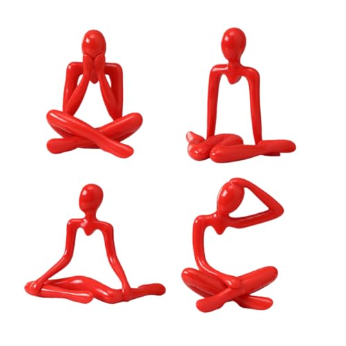 Abstract Human Figure Sculpture, Red Acrylic Modern Art Decor Statue, 4-Piece Set for Living Room, Entryway, Shelf & Office