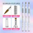 PANA 3D Kolinsky Acrylic Nail Art Sculpture Brush with Silver Metal Non-Slip Grip Handle for Manicures 3D Nail Art Flower Designs (Size #2) - color: Aluminum Silver, size: Size 2