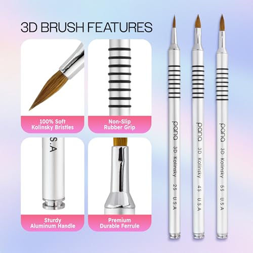 PANA 3D Kolinsky Acrylic Nail Art Sculpture Brush with Silver Metal Non-Slip Grip Handle for Manicures 3D Nail Art Flower Designs (Size #2) - color: Aluminum Silver, size: Size 2