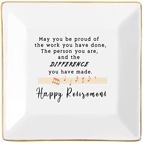 Retirement Gifts for Women 2022 Teacher Happy Retirement Decorations Party Appreciation Gift Female Nurse Friend Mom Coworker Boss Plaque Best Funny Jewelry Dish Personalized Trinket Tray Ring Plates - color: Happy Retirement