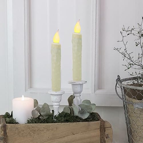 CVHOMEDECO. Real Wax Hand Dipped Battery Operated LED Timer Taper Candles Country Primitive Flameless Lights Décor, 6-3/4 Inch, Ivory, 2 PCS in a Package - color: Ivory 2 Pcs