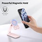 iWALK Magnetic Cell Phone Stand for Desk, Angle and Height Adjustable Mobile Phone Holder, Foldable Magnet Stand for iPhone 17 16 15 14 13 12 Pro Max and iPad, Cell Phone Holder for Samsung, Pink - color: Pink