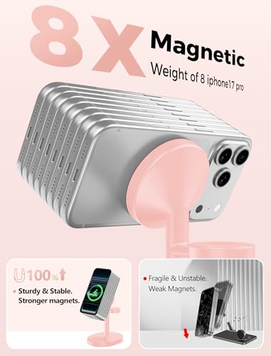 Hevanto 2026 3 in 1 Wireless Charging Station for Apple MagSafe Charger, 15W Fast Mag-Safe Charger Stand for iPhone 17 16 15 14 13 12 Apple Watch AirPods Compatible with MagSafe, Pink - color: Pink
