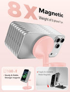 Hevanto 2026 3 in 1 Wireless Charging Station for Apple MagSafe Charger, 15W Fast Mag-Safe Charger Stand for iPhone 17 16 15 14 13 12 Apple Watch AirPods Compatible with MagSafe, Pink - color: Pink