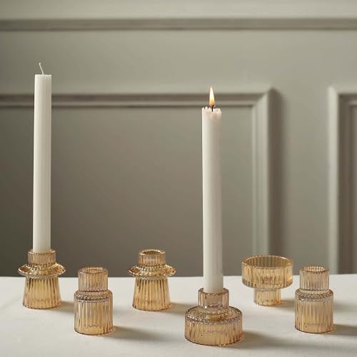 Efavormart Set of 6 | 3" Gold Ribbed Crystal Glass Mini Candle Holders, Taper Votive Tealight Candle Stands - color: Type2