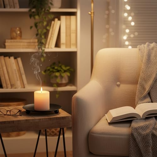 Minimalist Metal Candle Holder Plates Set of 3 – 4.7" Heat-Resistant Round Candle Base – Decorative Candle Stand for Home & Events (Black) - color: Black