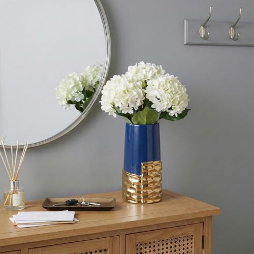 LCCCK 7.0" Gold Hammered Vase Home Decor, Elegant Ceramic Blue and Gold Flower Vase for Pampas Grass Decorative, Boho Small Cylinder Vases Centerpiece, Dining Table Living Room Jarrones Art - color: Blue and Gold
