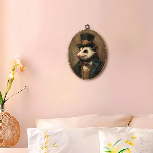 Hxlac Vintage Opossum Oval Wall Art Framed, Dark Moody Opossum Oval Wall Decor, Rustic Farm Animal Hanging Canvas Prints Wall Sculptures for Home Living Room Bedroom Decor, 8.5x11.5 Inch - color: oval opossum
